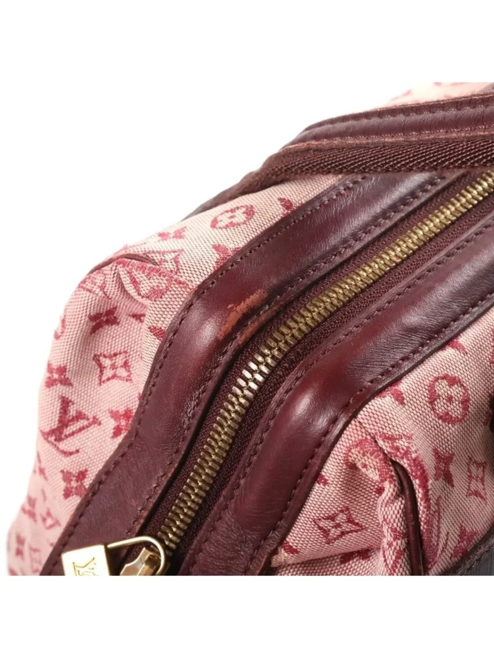Louis Vuitton Monogram Mini Josephine PM Handbag Wine Red Leather Canvas Gold